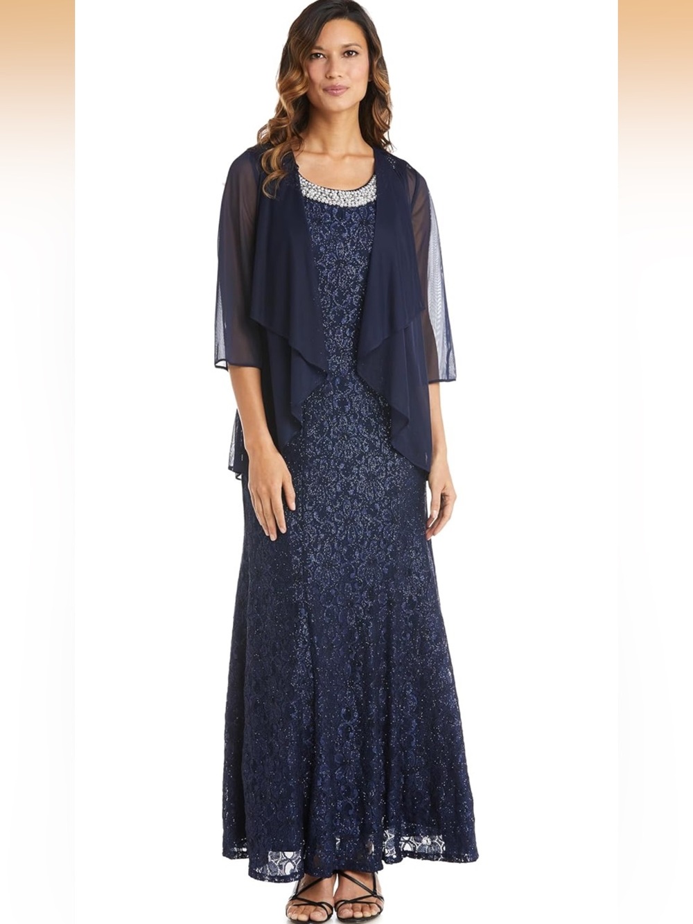 Elegant Navy Dress with Sheer Jacket